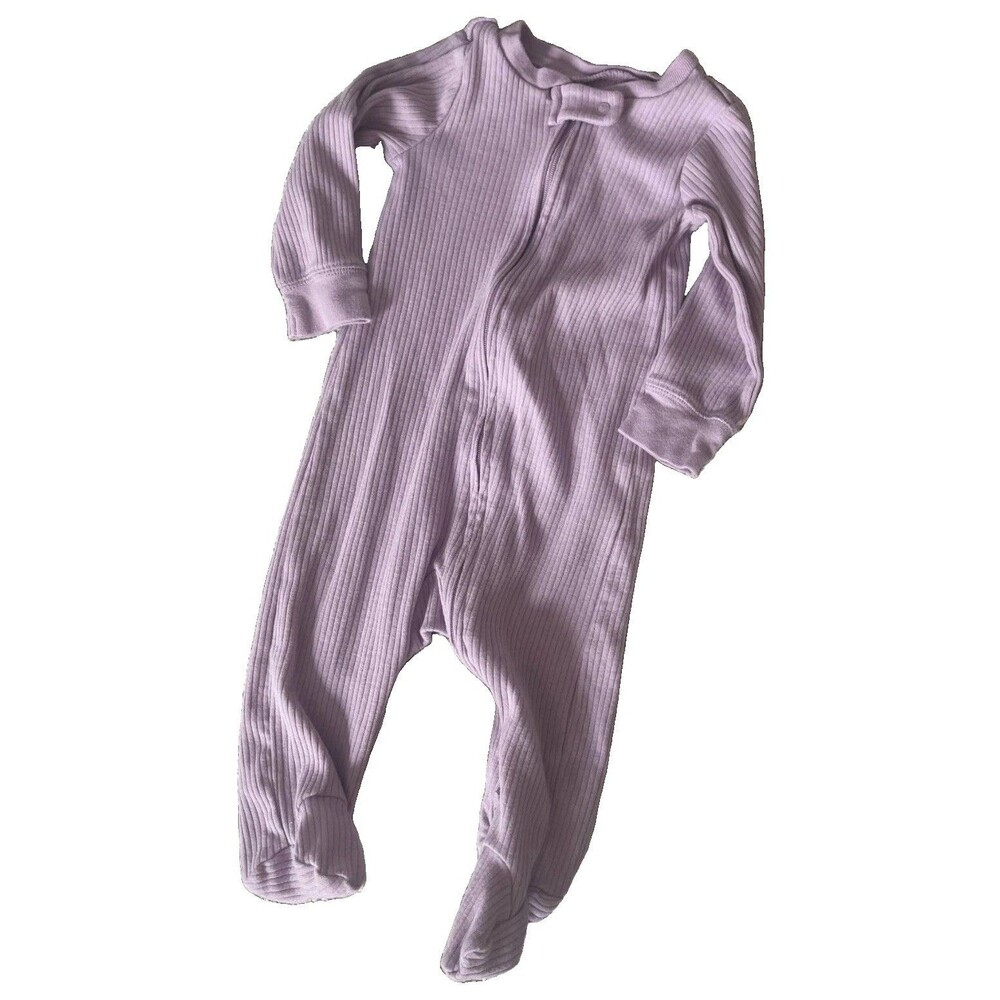 Purple Cotton Ribbed Knit Footed Zip Sleeper One-Piece 6-9 M Solid